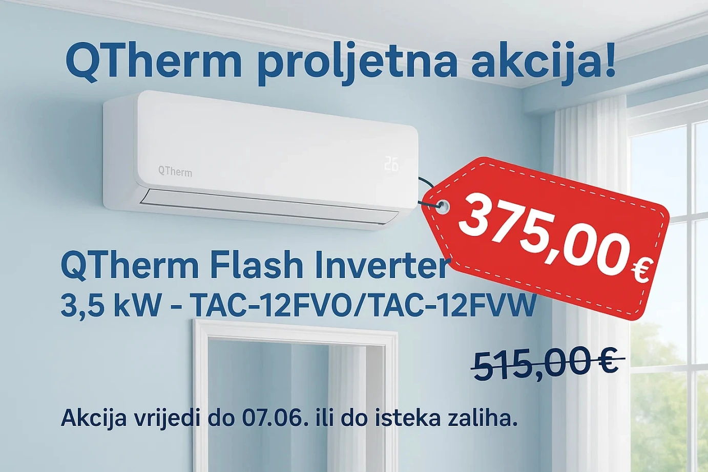 QTHERM klima uređaj Flash Inverter TAC-12FVO + TAC-12FVW / 3,5 kW
