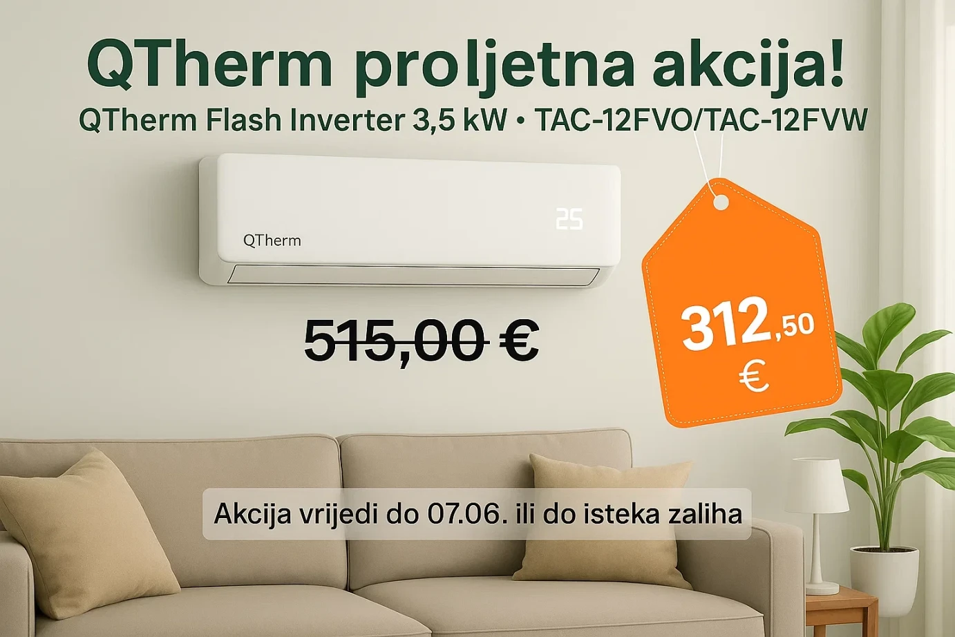 QTHERM klima uređaj Flash Inverter TAC-12FVO + TAC-12FVW / 3,5 kW